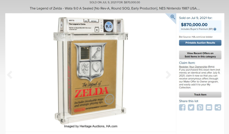 A sealed 1987 NES copy of The Legend of Zelda sold for 870000