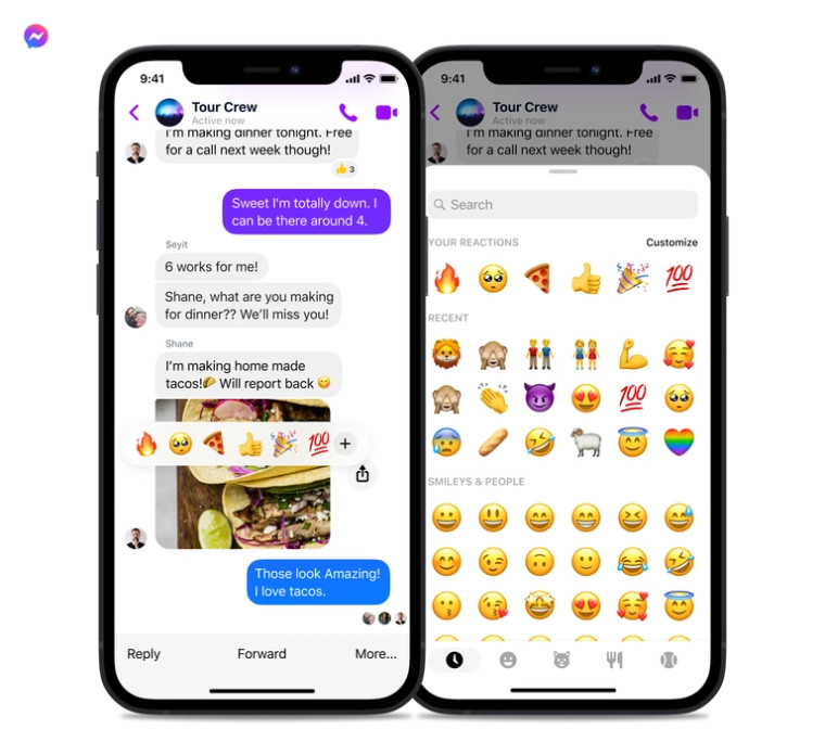 New emoji search bar and recent reactions in Messenger