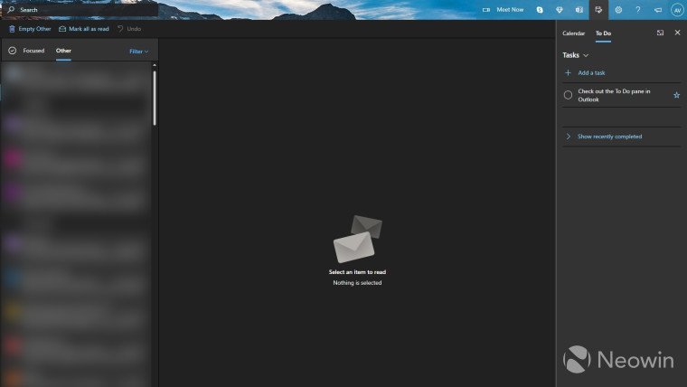 The My Day Pane in the Outlook web app for accessing Calendar and To Do