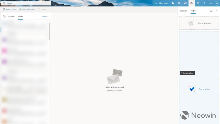 The My Day Pane in the Outlook web app for accessing Calendar and To Do