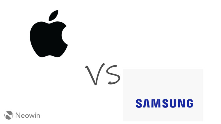 Apple and Samsung logos with vs in between