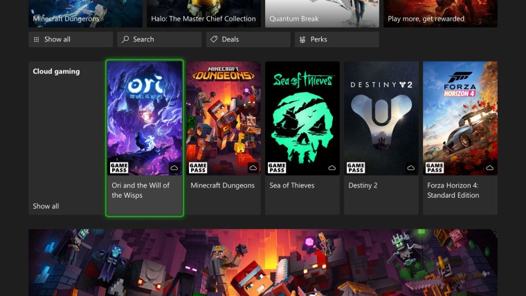 This is a screenshot from the Xbox Cloud Gaming feature coming to consoles