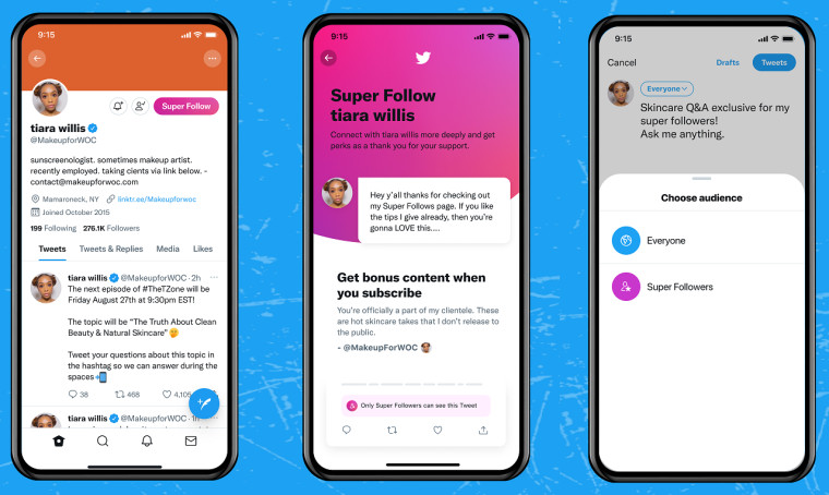 Twitter Super Follows interface on mobile