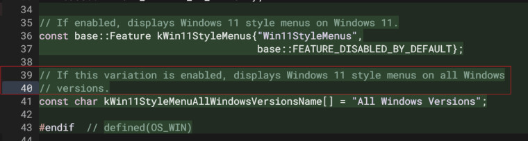 A screenshot of updated code in the Chrome Gerrit