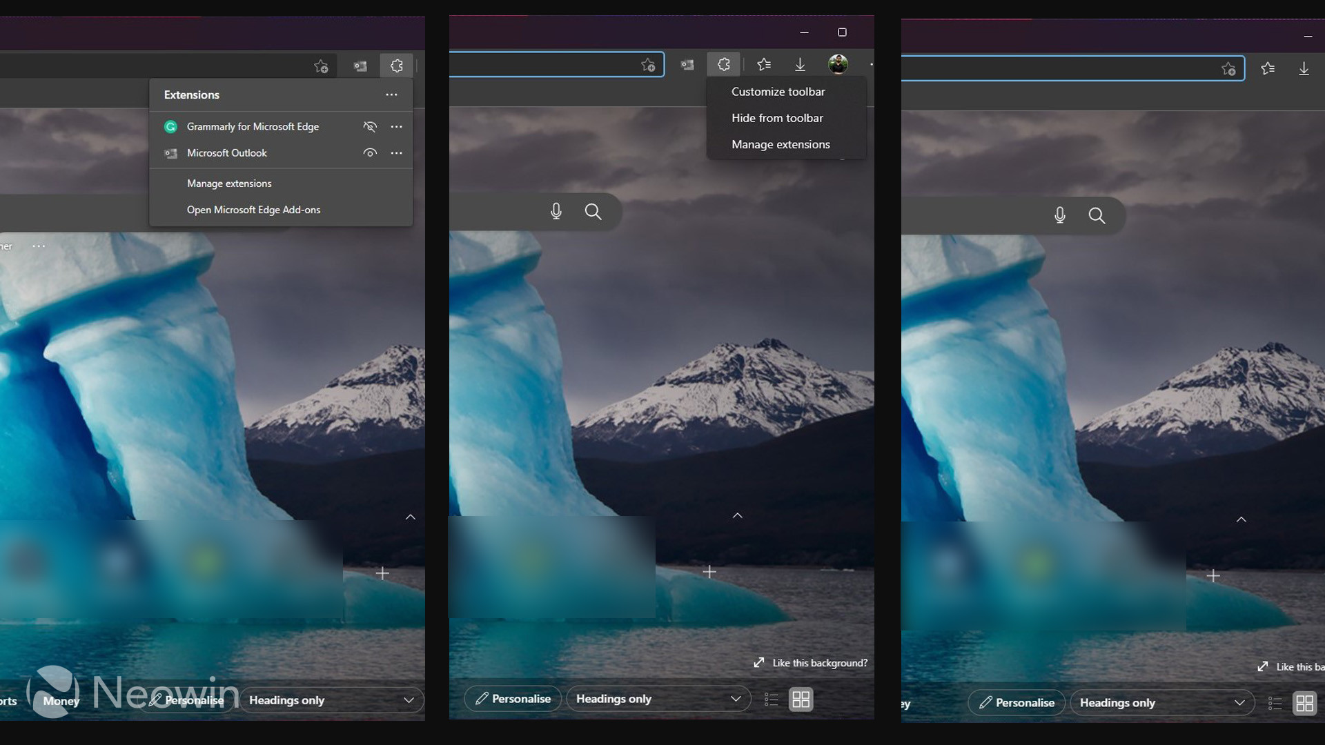 You can now hide all extensions and the Extensions button from the