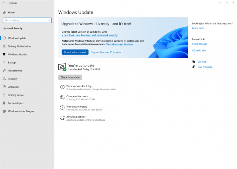 Windows Update showing that Windows 11 is ready for update