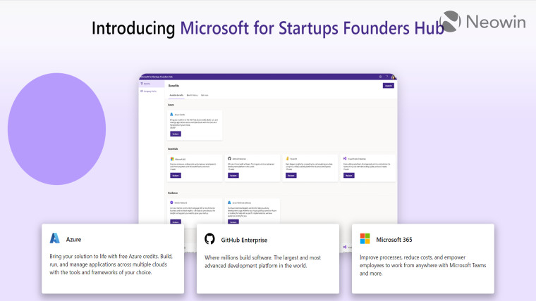 A screenshot of the landing page for Microsoft for Startups Founders Hub