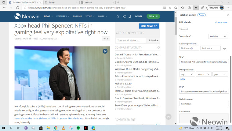 Citations pane in latest Edge Canary build