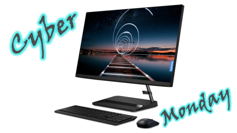 Lenovo AIO with Cyber Monday written