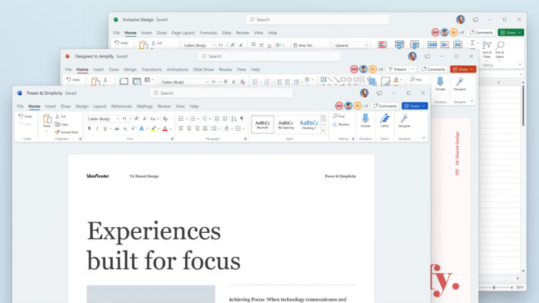 A screenshot of the visual revamp for Microsoft Office desktop apps