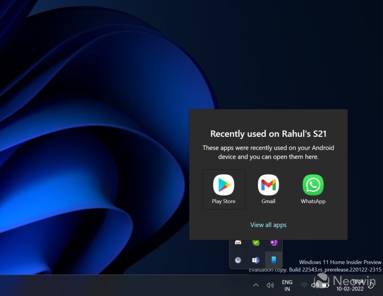 Microsoft Your Phone app now displays your recently used apps in Windows 11 notification area - Vimarsana News