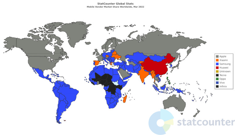 The most popular phone maker by country