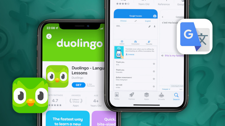 The Duolingo and Google Translate apps on a phone