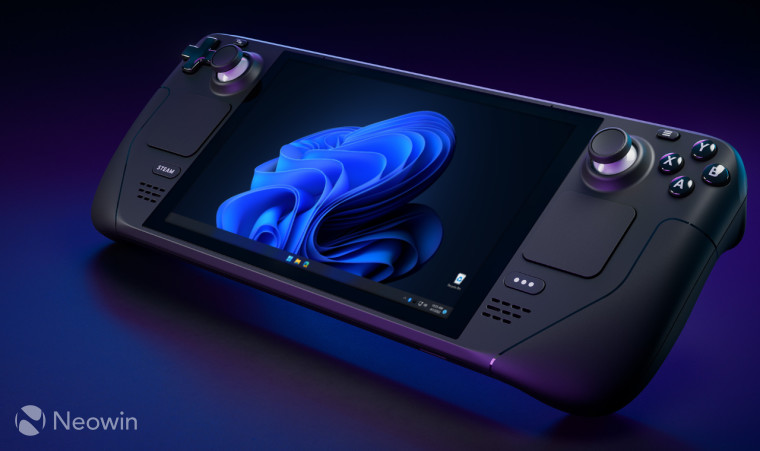 The Steam Deck console running Windows 11