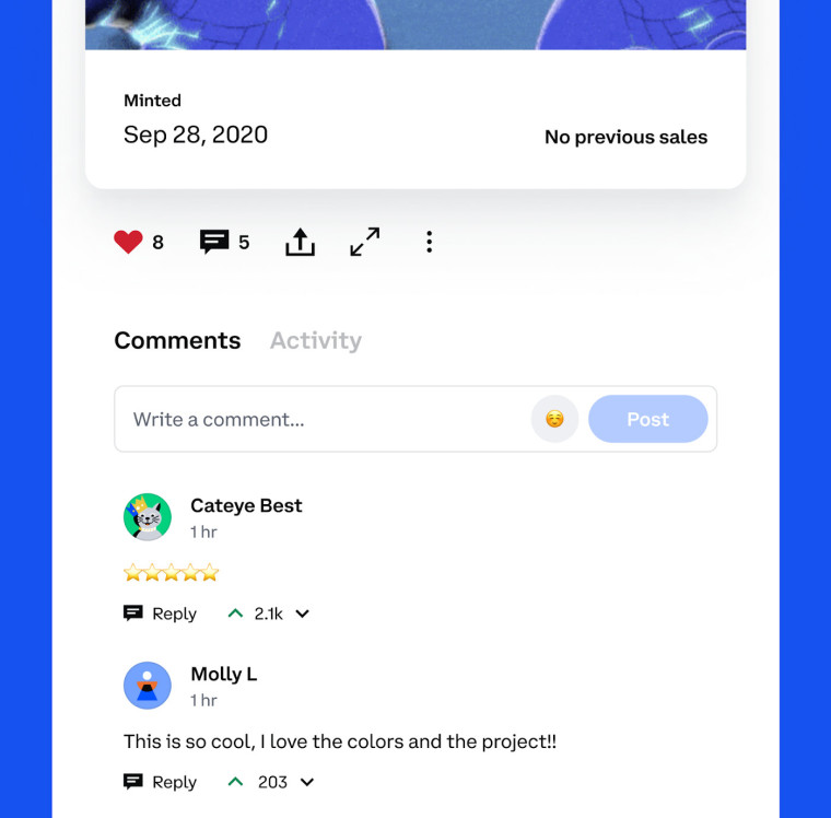The comments section on Coinbase NFT