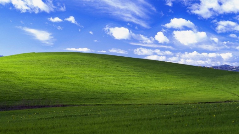 The default Windows XP Bliss wallpaper