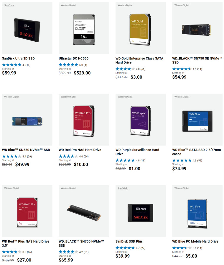 WD unbelievably low prices on hard drives