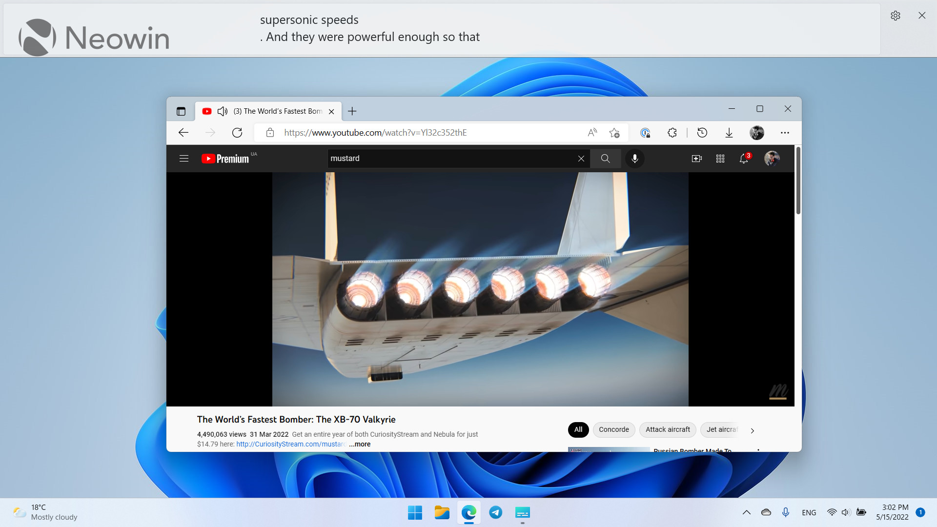 An example of Windows 11 22H2 generating live captions for a YouTube video