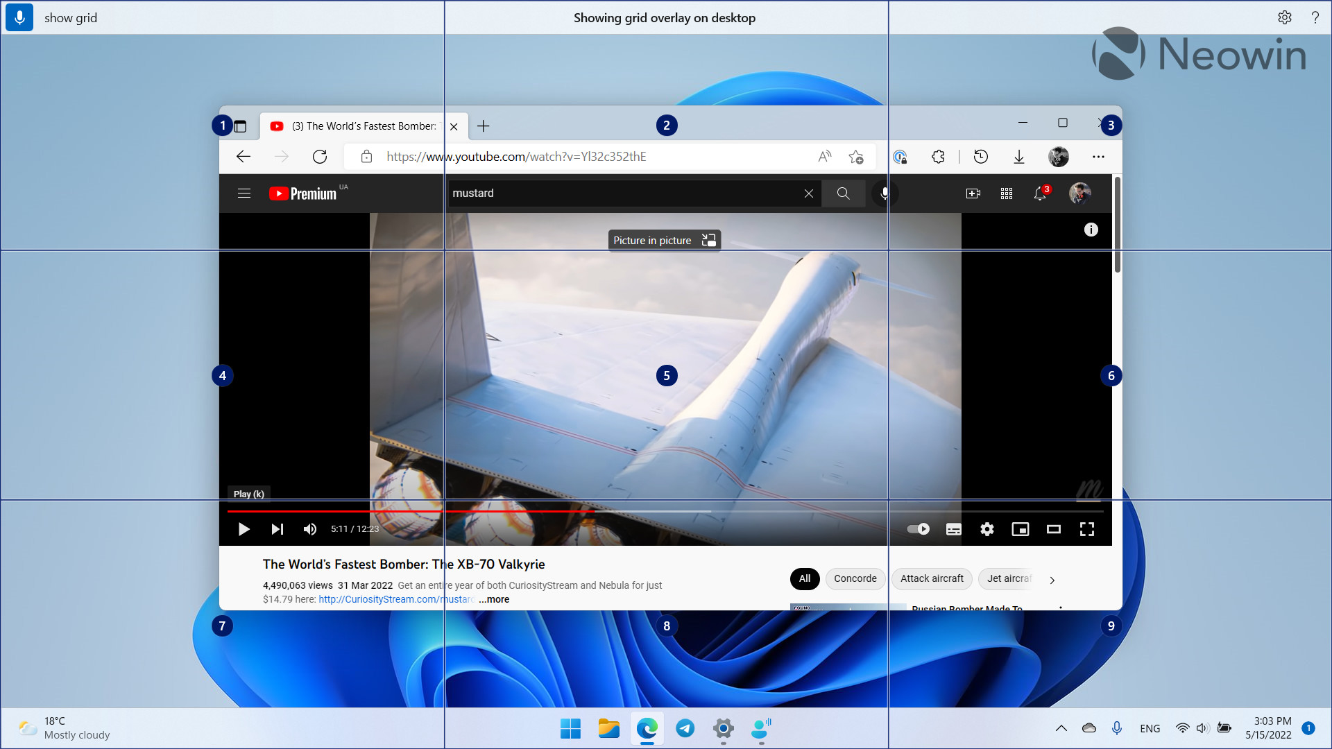 An example of Windows displaying a grid for Voice Access in Windows 11 22H2