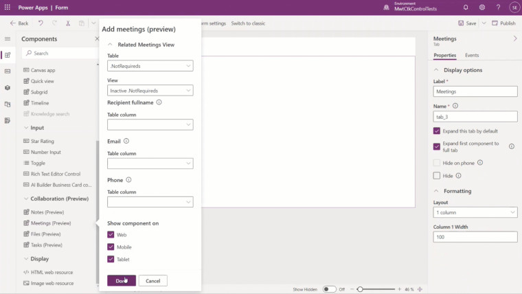 A screenshot showing Teams integration in Power Apps