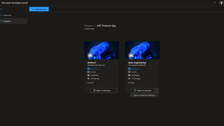 A screenshot of Microsoft Dev Box