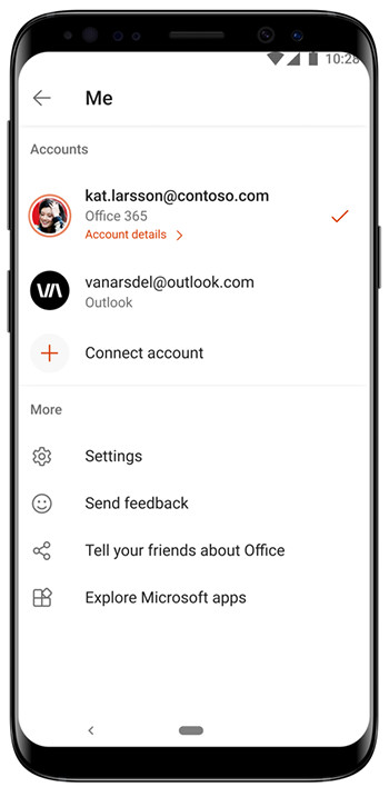 Pantalla de Android de Office Mobile Me