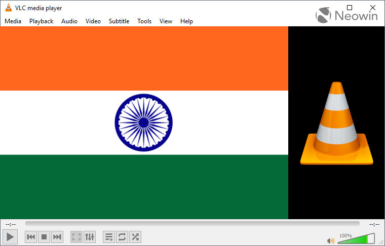 VLC Media Player open with an Indian flag superimposed on top