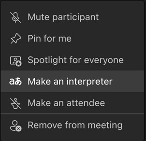 Microsoft Teams language interpretation option