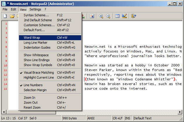 Notepad2 v5.0.26 Beta 2 - Neowin